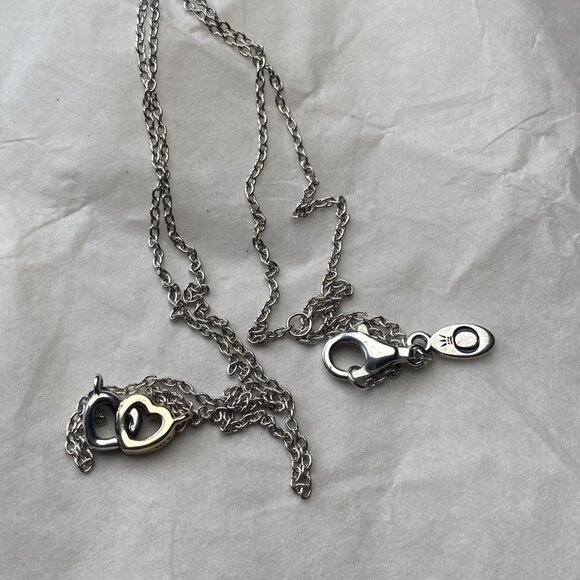 Real Pandora 14k Solid Gold & 925 Silver Double Heart Ring Pendant Chain Engagem - Picture 3 of 11